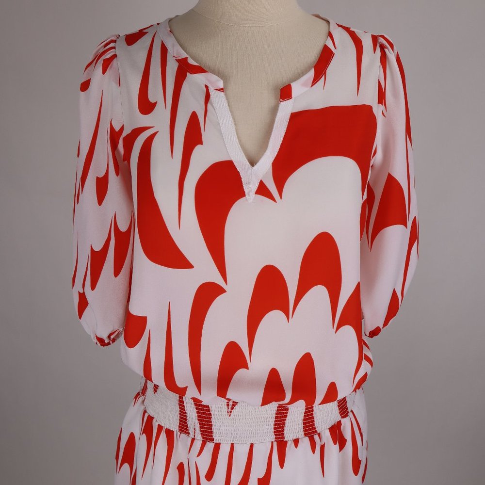 Vintage Diane Von Furstenberg Red White Silk Dress Top Blouse Boho Abstract Sz 6